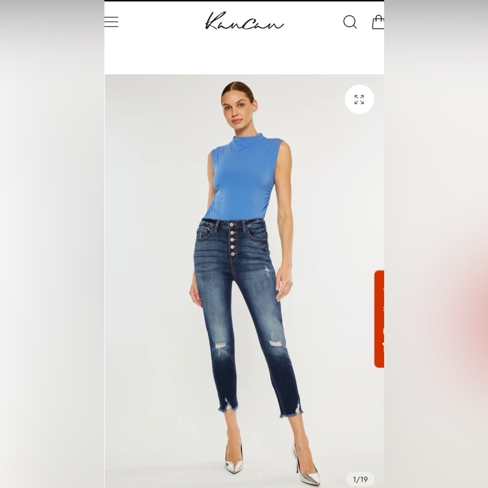 KanCan: Karlee High Rise Ankle Skinny Distressed Blue Jean, Size 28 - Picture 3 of 11